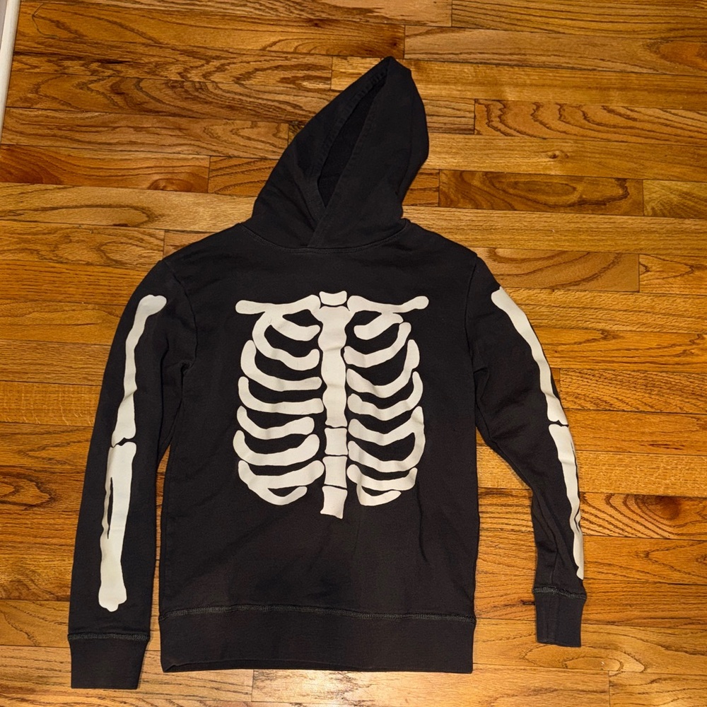 Crewcuts dark gray Hoodie with White Skeleton Design‎ size 14. Glows in dark